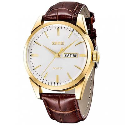 Men's Watch Brown Leather Belt Business Classic Arm Watch Men's Waterproof Quartz Analog Stylish Casual Simple Date Day of the Week Lightweight Men's
