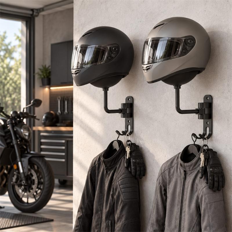 Aluminium-Helm-Wandhalterung 2er-Set mit abgerundeten ABS-Auflagen, schwenkbaren Armen und Zahnradaufhängungen für Eingangsbereich oder Schrank-Aufbewahrungsorganisation