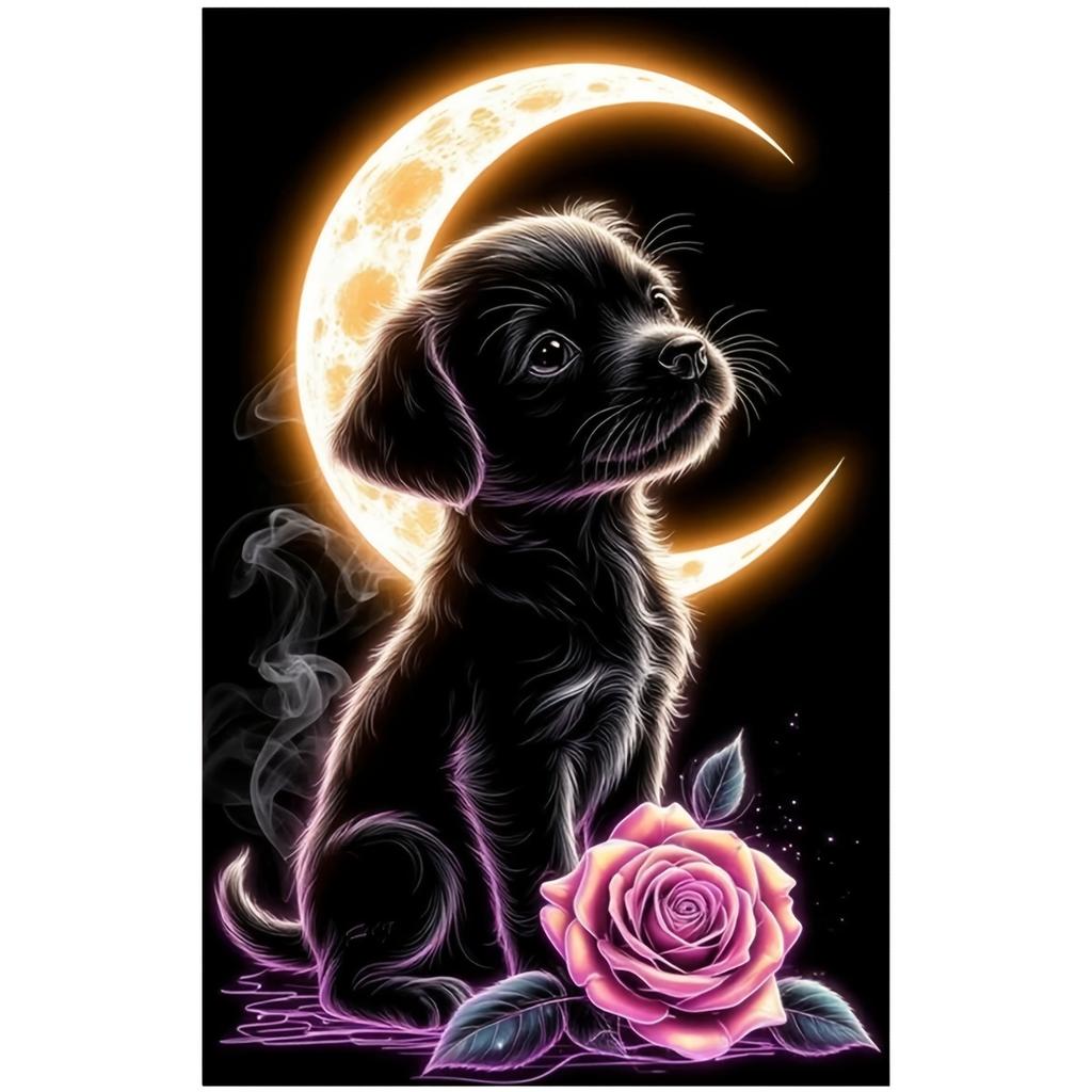 A 5D Diamond Painting Kit Featuring a Dog And Roses, Perfect for Unique Full Diamond Mosaic Crafts. This Handmade Art Gift Is Ideal for Holiday Party