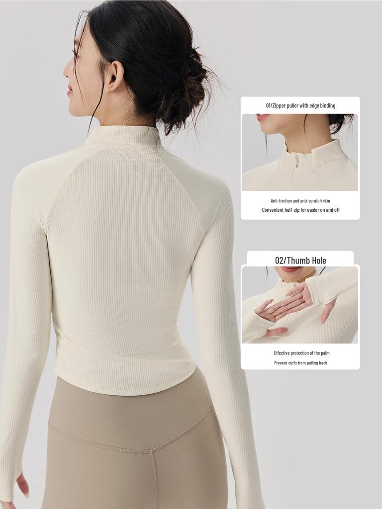 Ladies' Slim-Fit Long Sleeve Yoga Top: Stand Collar, Half Zip, Perfect for Autumn/Winter Pilates & Fitness.