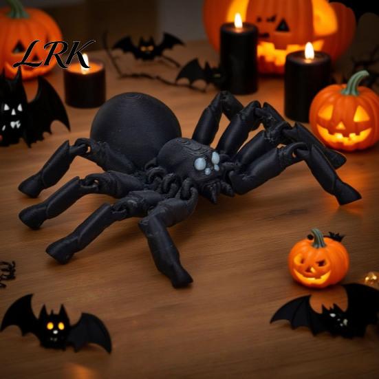 Halloween Party Decoration 3D Printed Articulated Spider Figurine, Flexible Joint Black Durable Statue, Collectible Gothic Ornament for Home