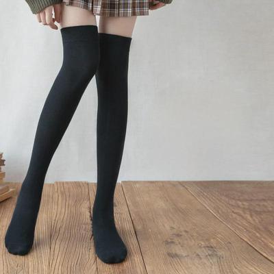 Meias Femininas Acima do Joelho de Algodão Puro Modeladoras - Meias Pretas de Comprimento Médio para Primavera e Outono