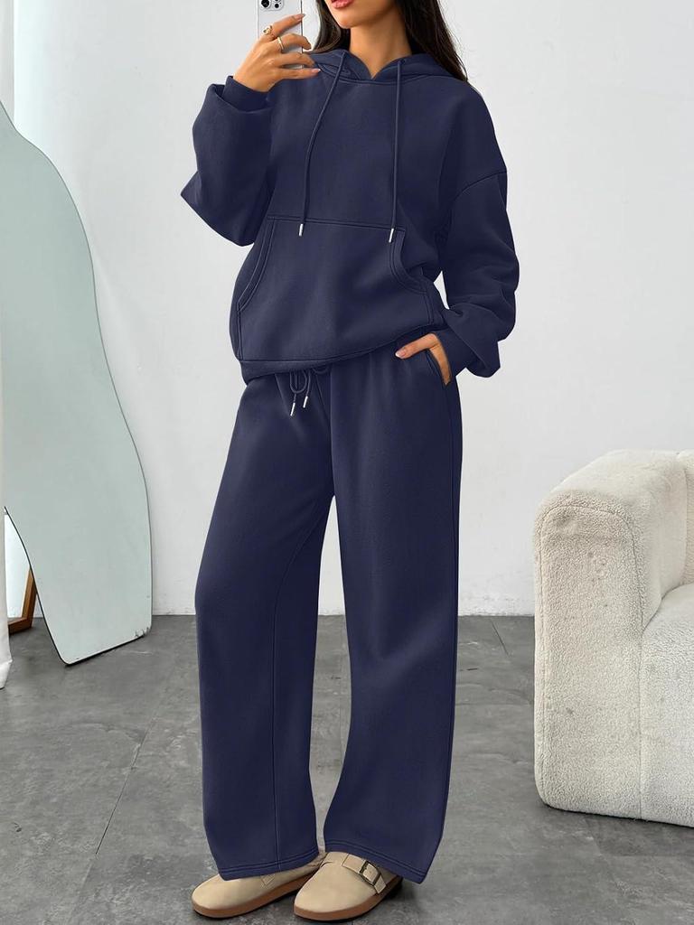 European & American Oversized Hooded Sweatshirt and Wide-Leg Pants Set - Autumn/Winter Casual Sportswear
