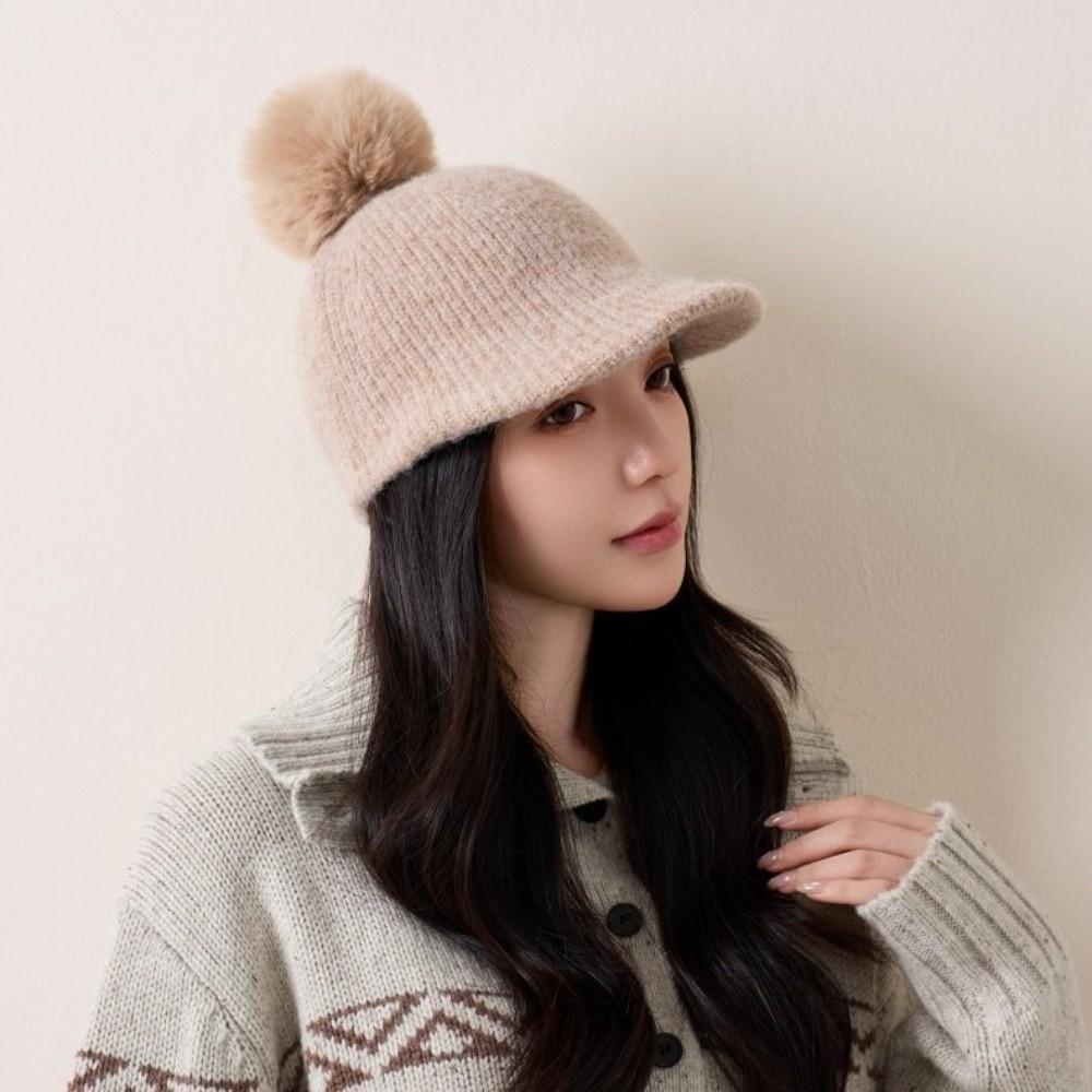 Windproof Knitted Baseball Cap Thermal Pompom Plush Beanie Ear Protection Hat Outdoor Activities