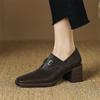 Fashion New Autumn Genuine Leather Women Shoes Fashion Square Toe Shoes for Women Thick Heel Loafers High Heel Women Pumps Zapatos Mujer