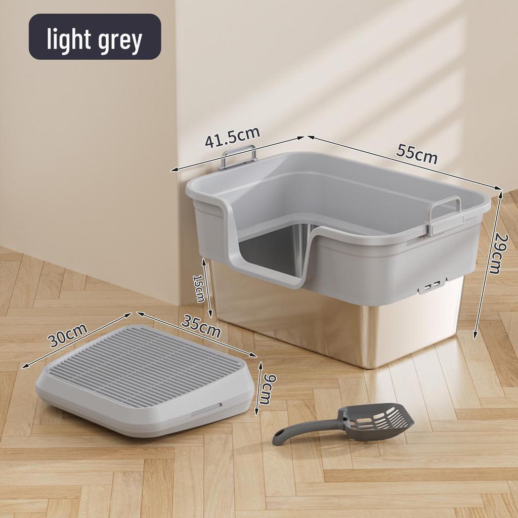 Bandeja de Gato Grande de Acero Inoxidable con Apertura Lateral - Diseño a Prueba de Salpicaduras y Duradero