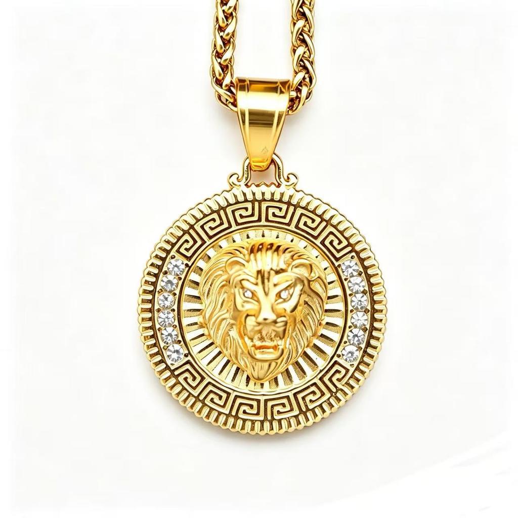 European and American Jewelry  Diamond-encrusted Lion Head Round Brand Pendant Necklace 2026 Men's Fashion Personality Party Wear Accessories