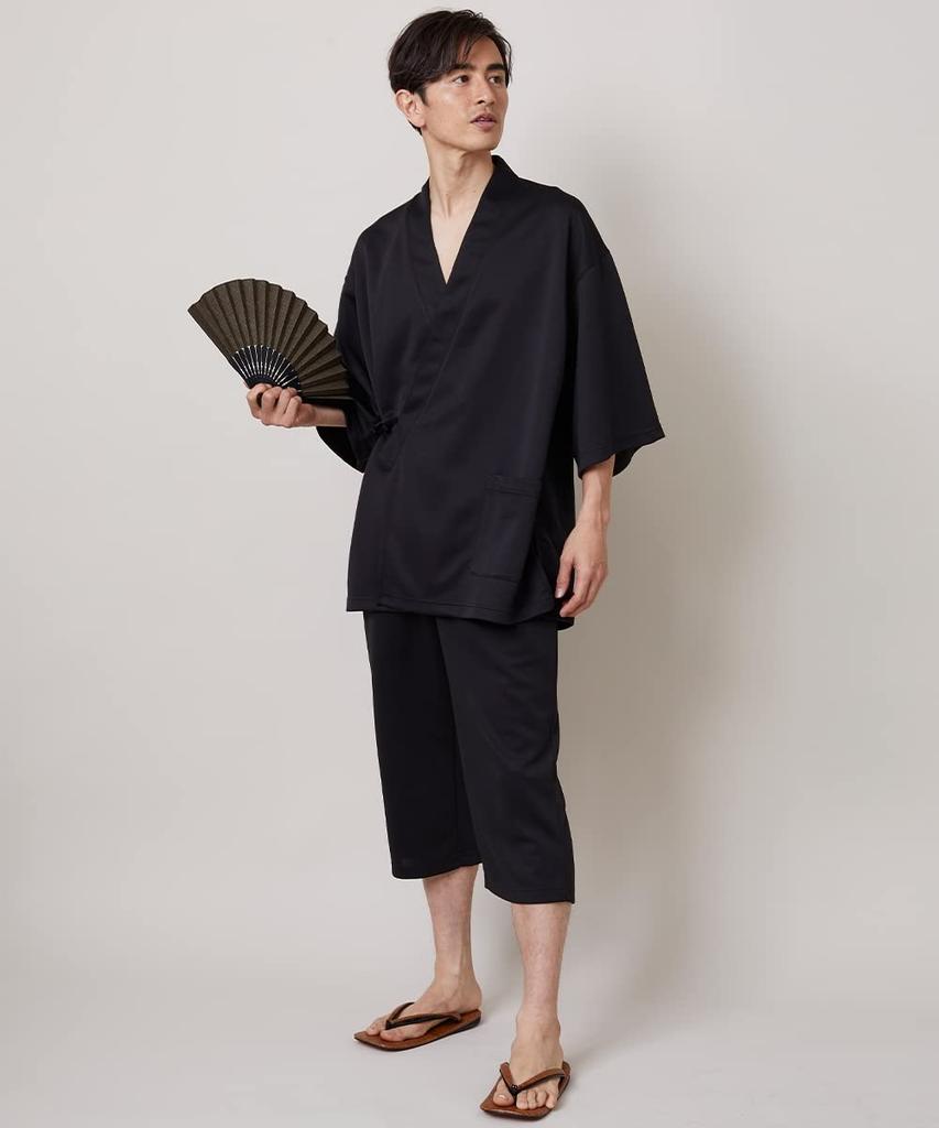 Mesh Jinbei Top and Bottom Available In Large 5L [Nissen] Men's Loungewear, Sweat-absorbing, Quick-drying Set, Sizes, Black,