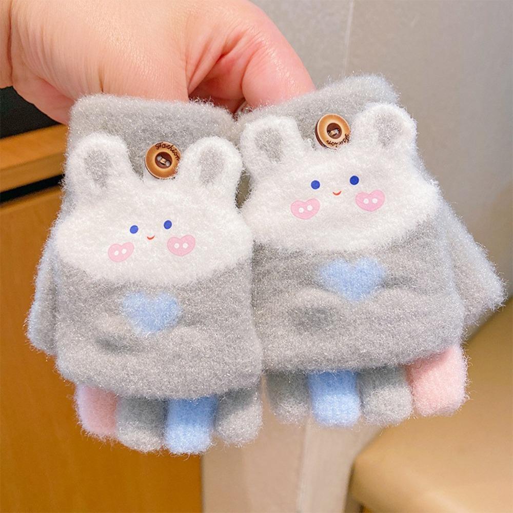 Thick Children s Gloves Cold-Proof Rabbit Mittens 3-12 Years Five-Finger Gloves Winter серый