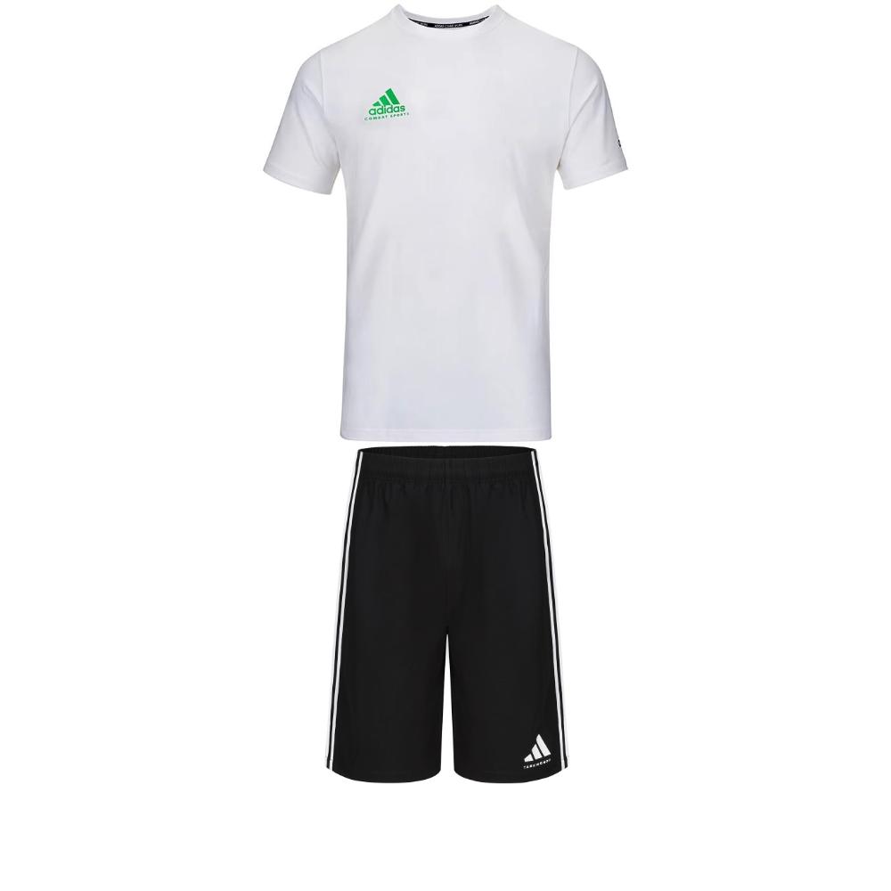 

Быстросохнущая простая футболка с коротким рукавом Adidas, удобные модные полосатые шорты, повседневный спортивный костюм, мужские комплекты ADICSTS06P-WCN+S21ATMSH2T-BW S