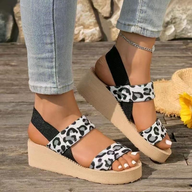 EVA Leopard Print Women's Wedge Sandals - Plus Size, High-Heeled Platform for Summer Fashion
