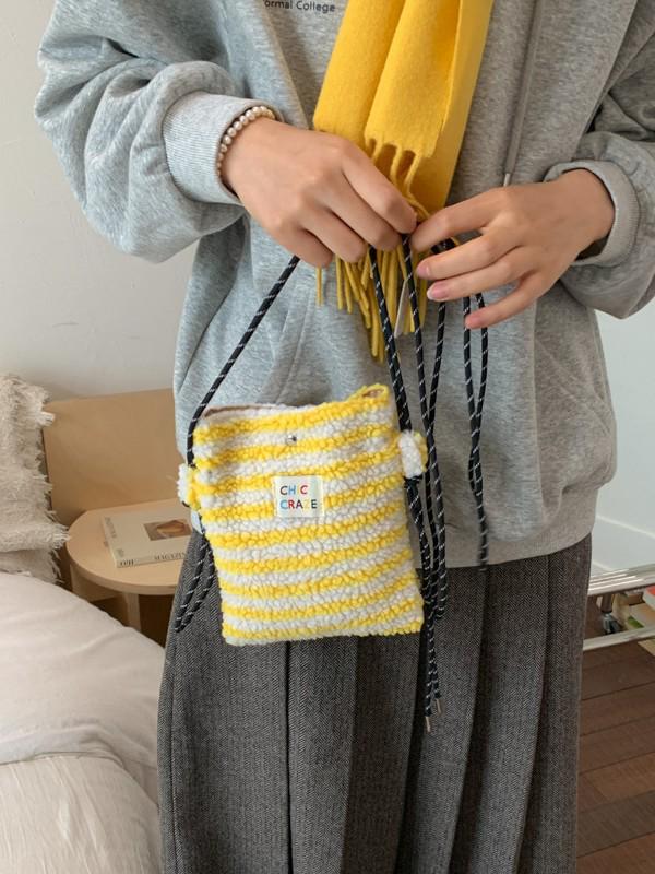 Plüsch Umhängetasche im koreanischen Stil mit Regenbogen-Punkten in Rosa für Mädchen