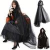 Creative Gift With Oversized Hood Halloween Hooded Cloak Lace-Up Vintage Overcoats Black Color Cosplay Costume