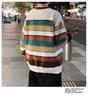 Men's Retro Color-Blocked Striped Sweater - Soft, Cozy, Loose-Fit Knitwear for Autumn/Winter Casual Wear