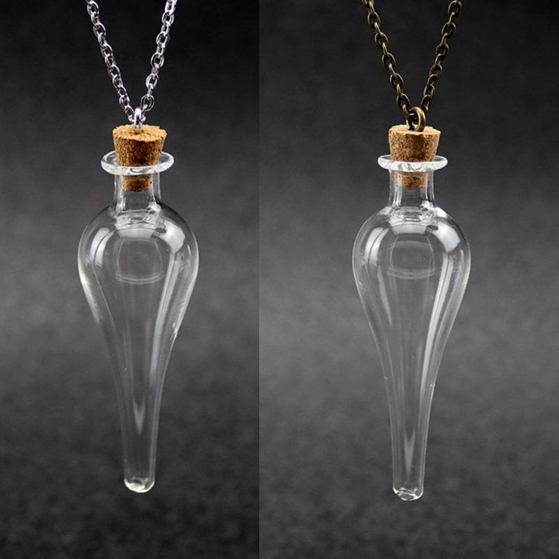 Collana con Bottiglia Magica Vintage Fai da Te Tappo Sughero Pozione Goccia d'Acqua Portafortuna Amuleto Catena per Maglione Gioielli alla Moda Regalo per Ragazze