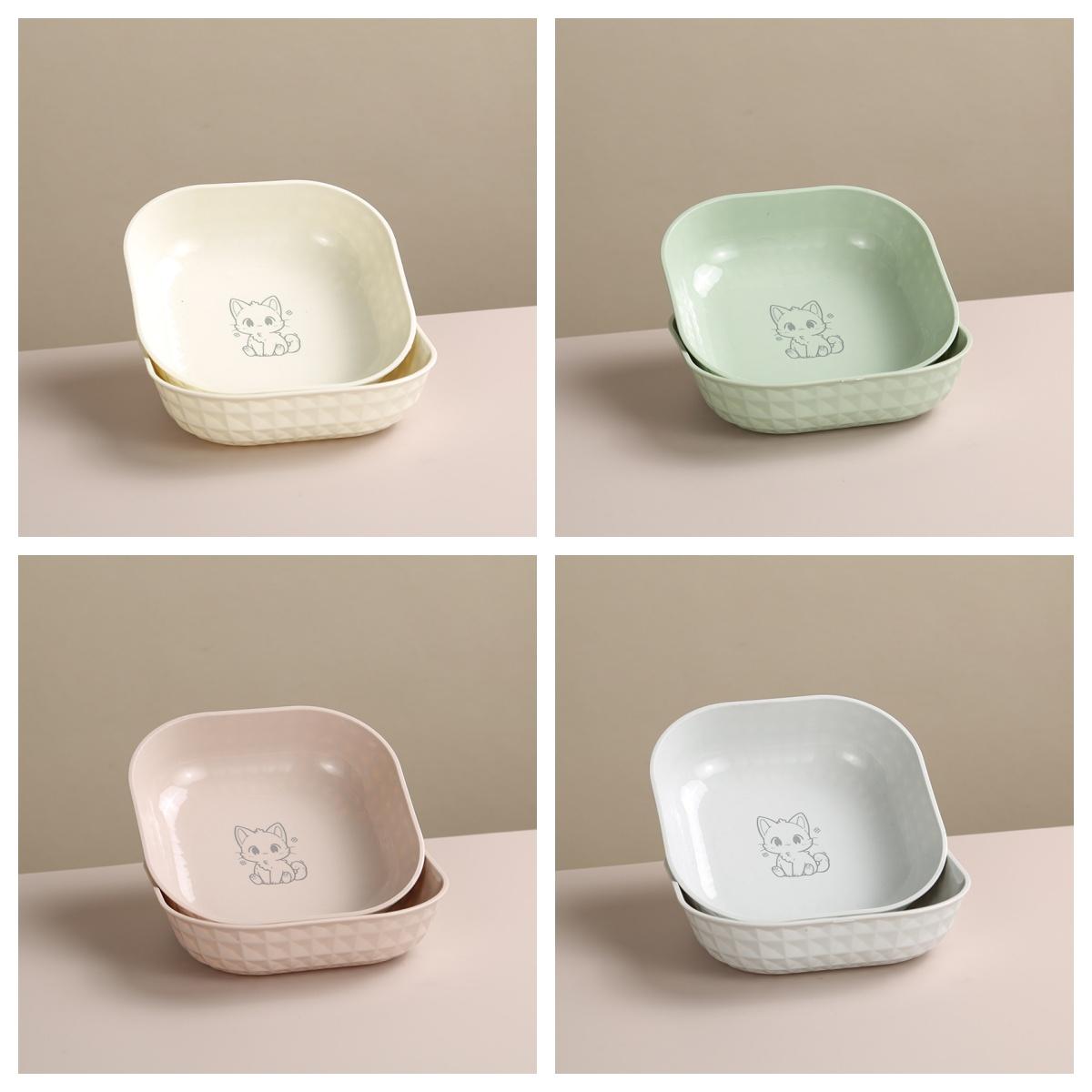 

4 шт. Миски для кошек с защитой от протекания, мелкие широкие миски для котят, пластиковые миски для еды и воды для домашних кошек, безопасные и стильные аксессуары