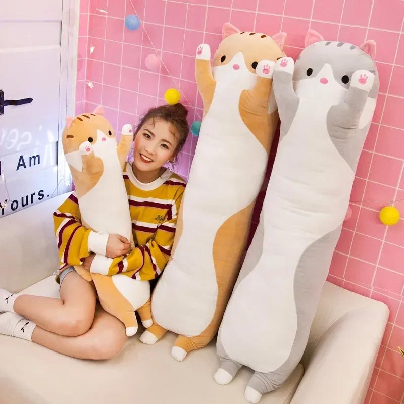 19.5in Cute 50cm Cat Plush Toy Long Pink Brown Grey Sleeping Cats Leg Pillow Squishy Little Animal Doll Appeasing Plushie Gift