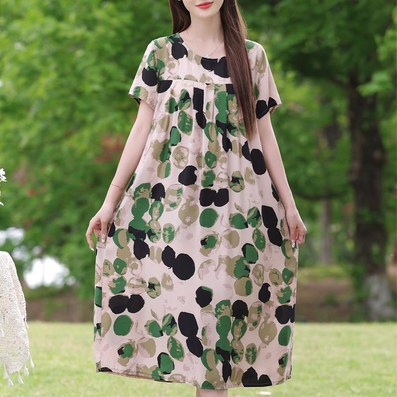 Elegantní dámské volné šaty plus size Letní šaty s krátkým rukávem Ležérní dlouhé šaty Dámské vintage oblečení