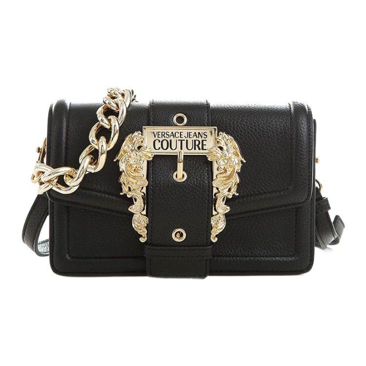 Versace Jeans Couture Gold Baroque Buckle Decorated PU Handheld Shoulder Crossbody Bag Women Bags Black 74VA4BFCZS413899