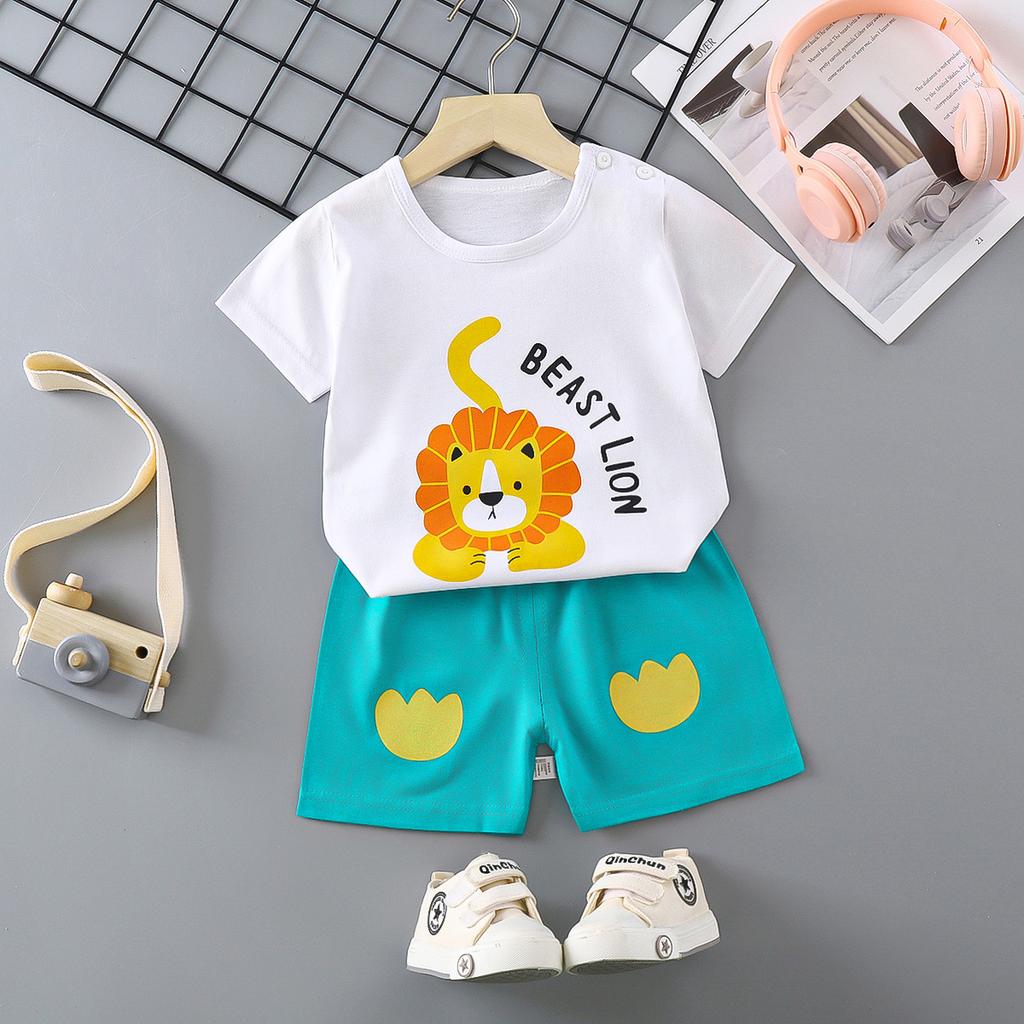 Children's Short-sleeved Suit Pure Cotton Girls Summer Clothes Boys T-shirt Baby Baby Clothes