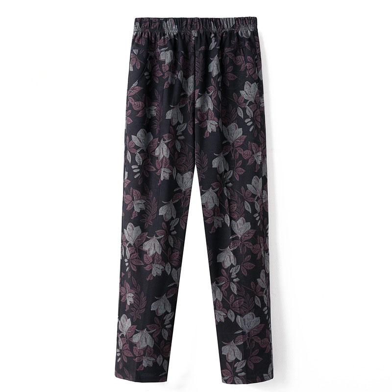Women's Spring and Autumn Plus Size Floral Patterned Loose Wide Leg Pants Thin Breathable Elastic Waist Straight Leg Pants