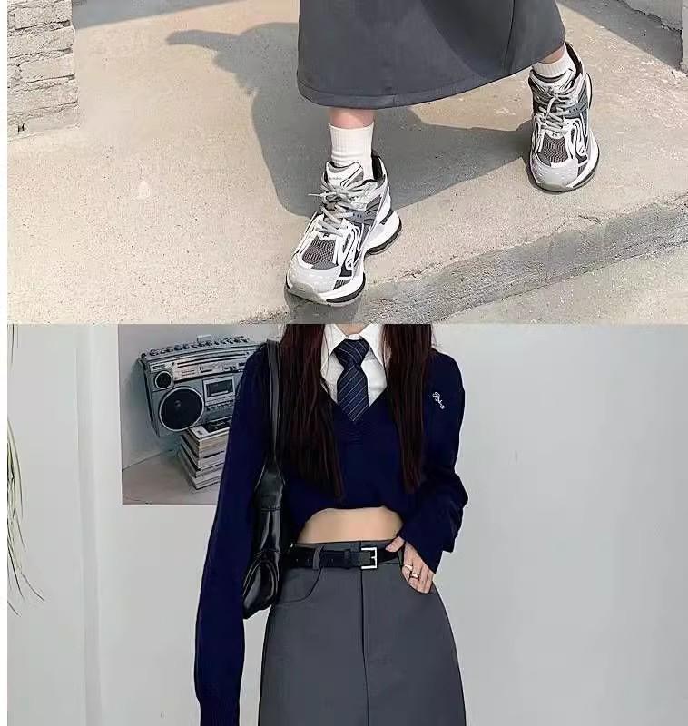 Gray High-Waist Slim Straight Skirt for Women - Versatile Retro Mid-Length Spring/Summer Hip Skirt