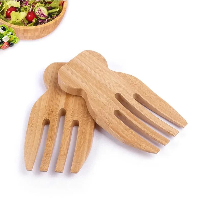 Bamboo Salad Mixing Tool Salad Fork for Kitchen Soup Unpainted Wooden Salad Spoon Stirring Fork Wooden Utensils Tableware