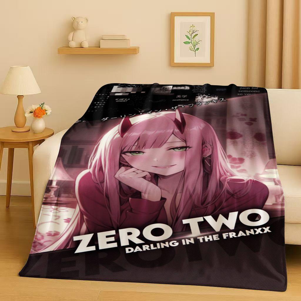 Manta de Franela Sexy 3D de Chica Zero Two DARLING in The FRANXX, Manta de Felpa Suave y Cálida para Hogar, Dormitorio, Cama, Sofá, Oficina
