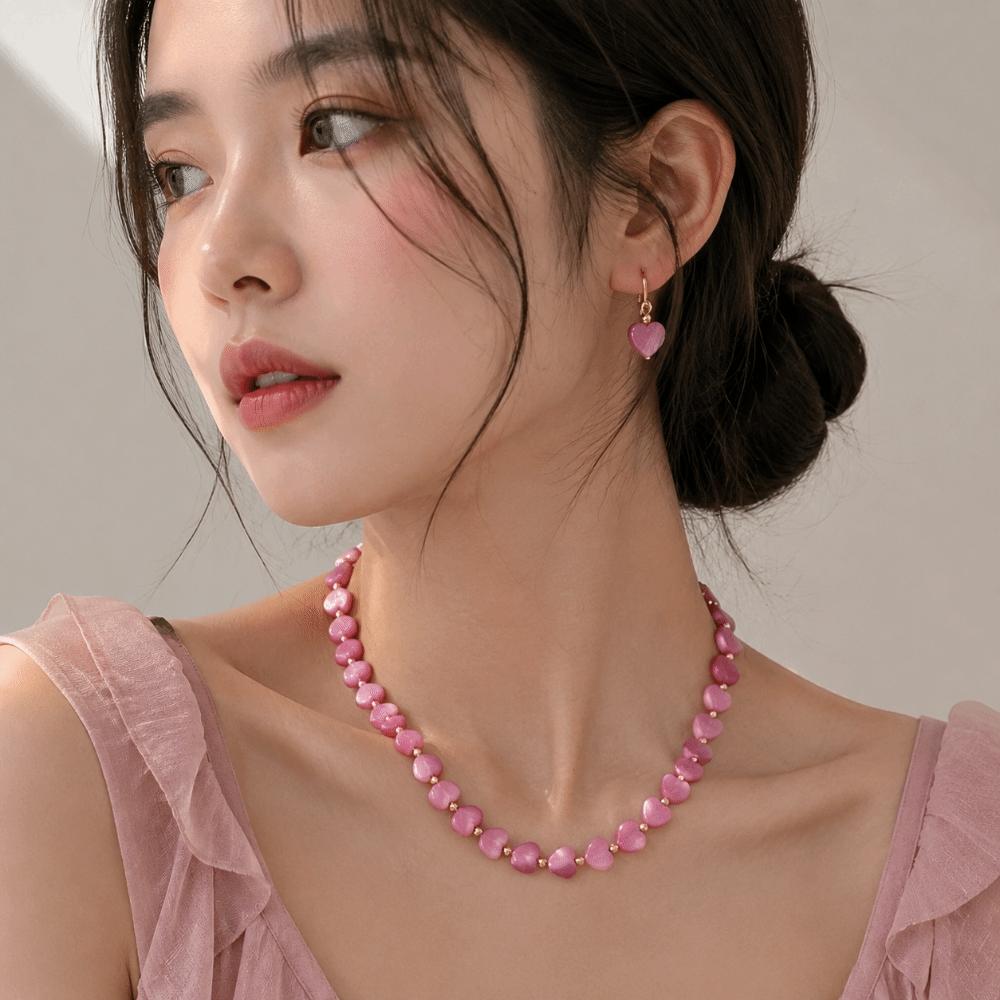 Adjustable Heart Beaded Necklace Ornaments Collarbone Chain Girls Couple Gift
