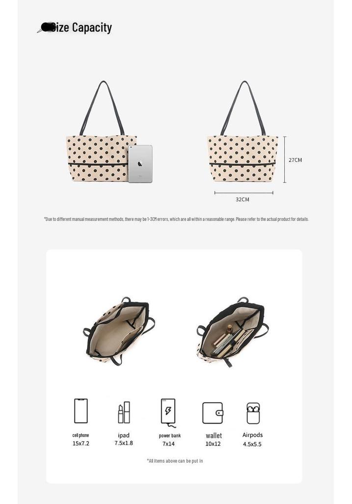 2026 Women's Polka Dot Cotton Linen Tote Bag - Large Capacity, Versatile Shoulder Handbag
