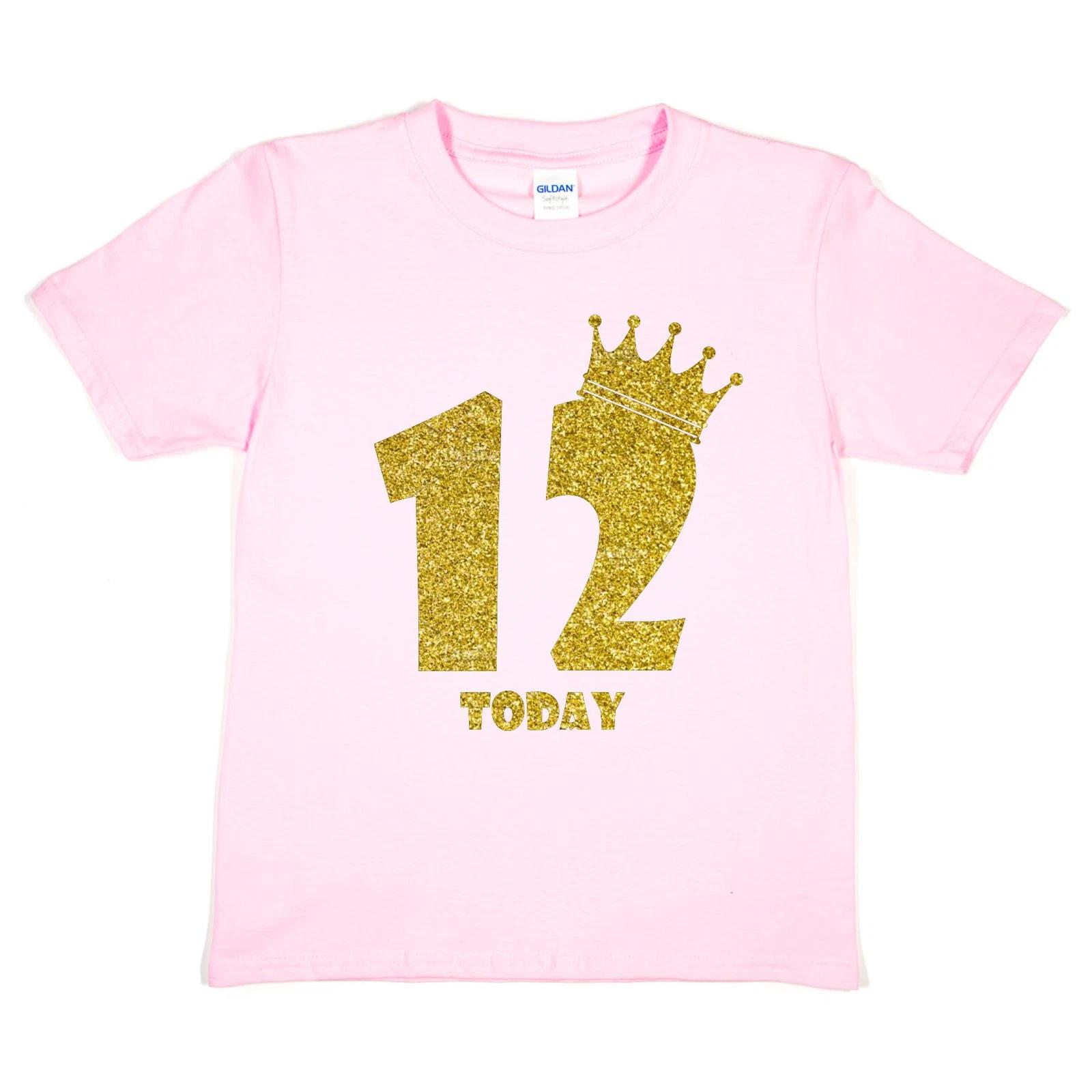 Kids Twelve Today Birthday T-shirt In Gold Glitter Happy 12th Birthday Gift 4XL
