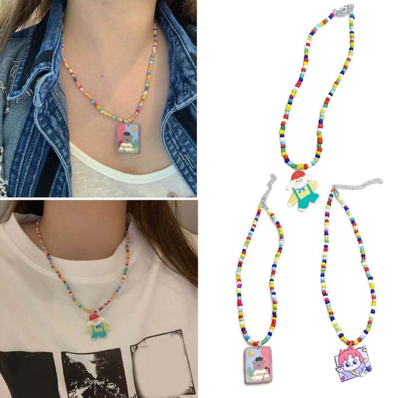 Bohemian Beaded Necklace Summer Rice Bead Bear Necklace Hawaii Beach Necklace Jewelry Suitable for Ladies and Girls
