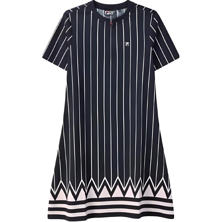 

Fila Повседневная Мода Спорт Полосатое А-силуэт Круглый вырез Пуловер Короткий рукав Платье Женские платья Легендарно-синий F11W122316FNV L