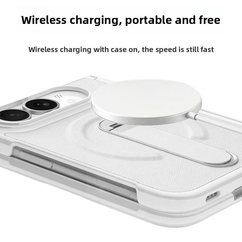 PU Leather Fold Case for IPhone DUO, MagSafe Hinge Protection, Hidden Kickstand, Built-in HD Screen Film, Wireless Charging Compatible