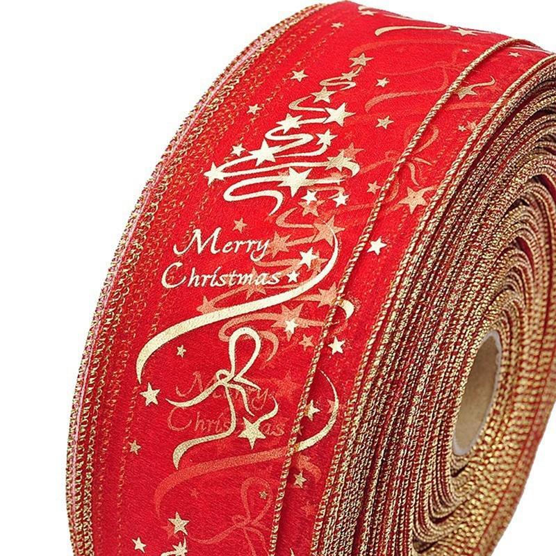 Red Flower Printing Christmas Ribbon Christmas Tree Decoration (Color: Red)