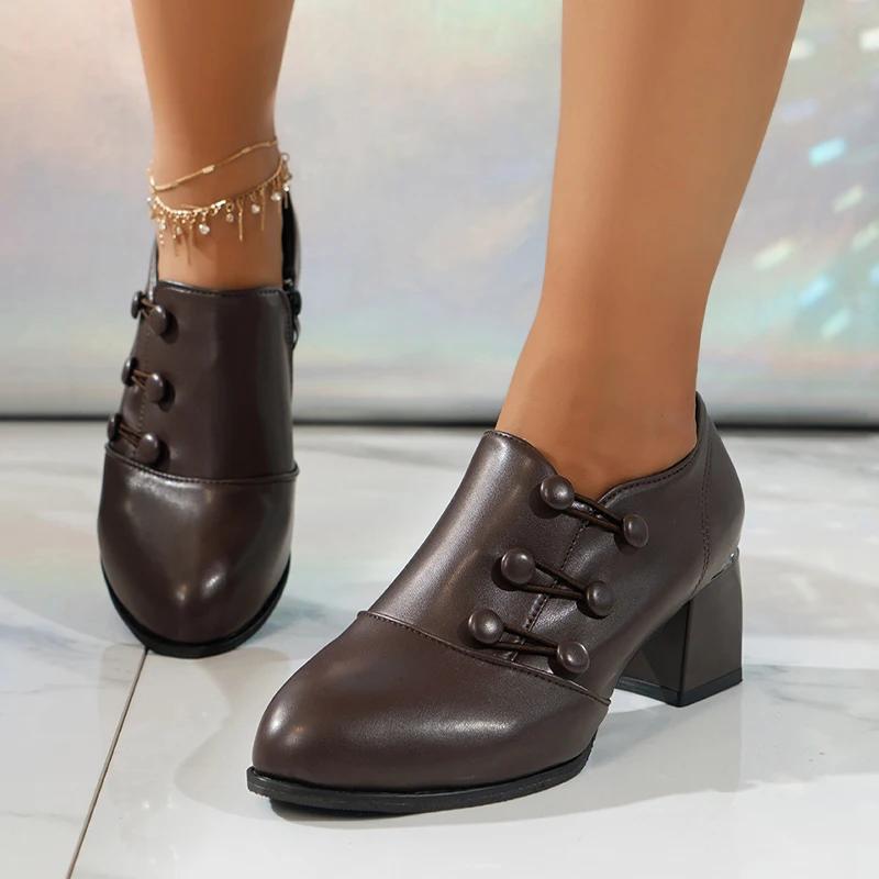 Dámské boty na vysokém podpatku se špičatou špičkou Návrhář Robustní retro mokasíny Boty Podzim Novinka 2024 Oxford Boty Ženy Vycházky Neformální Zapatos