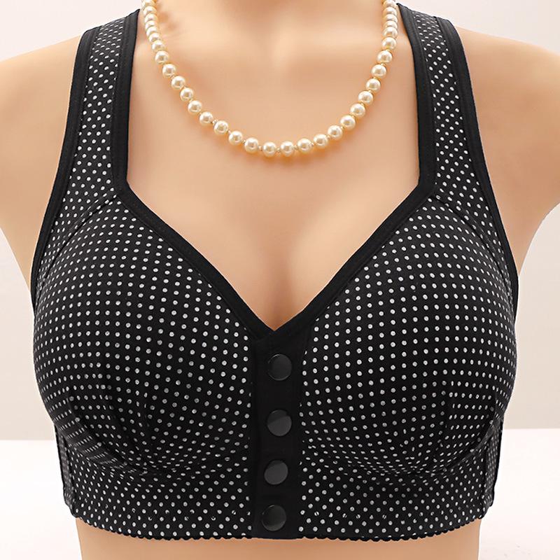 Red Polka Dot Wire-Free Push-Up Bra for Middle-Aged & Elderly Women