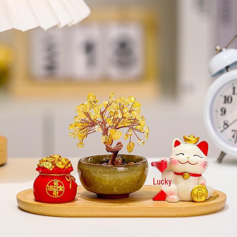 Lucky Cat & Money Tree Desk Ornament