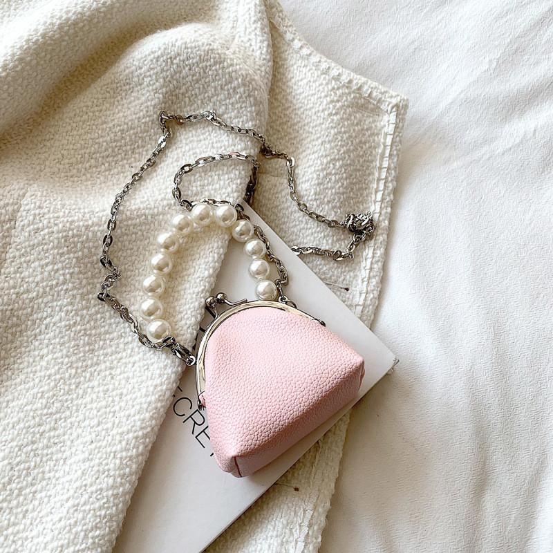 Korean Style Mini Princess Pearl Chain Purse Fashionable Handbag For Kids With Durable Material розовый