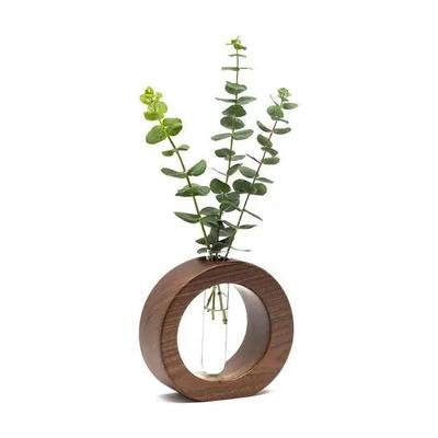Tre 1 Glass Reagensglass Hjem Dekor Plantebeholder Moderne Blomstervase med Trestativ Planteformering