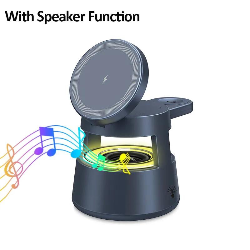 

5 в 1 беспроводное зарядное устройство подставка ночник светодиодный Bluetooth динамик для Magsafe iPhone 16 15 14 13 12 Watch 9 8 Airpods Pro