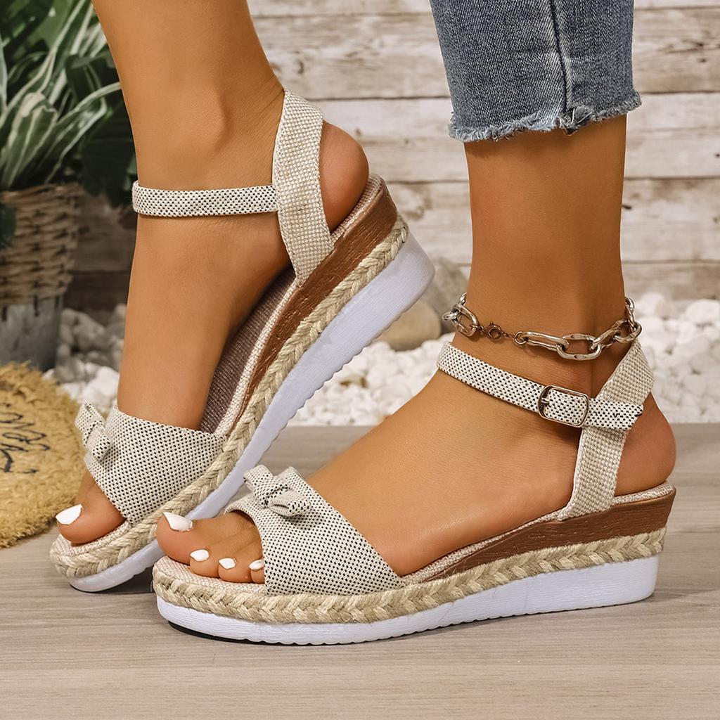 Women'S Bow Platform Wedge Sandals With Straps Espadrille Soles And Open Toes Lightweight And Slip Design Teal Sandal For Womens
