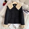 Splicing lapel horn buckle short cotton-padded coat women's new versatile winter fashion warm student jacket