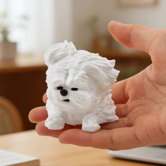 3D Printed Messy Puppy Figurine, Cute Dog Statue with Scruffy Fur, Matte White Mini Sculpture, Funny Animal Ornament for Office Home