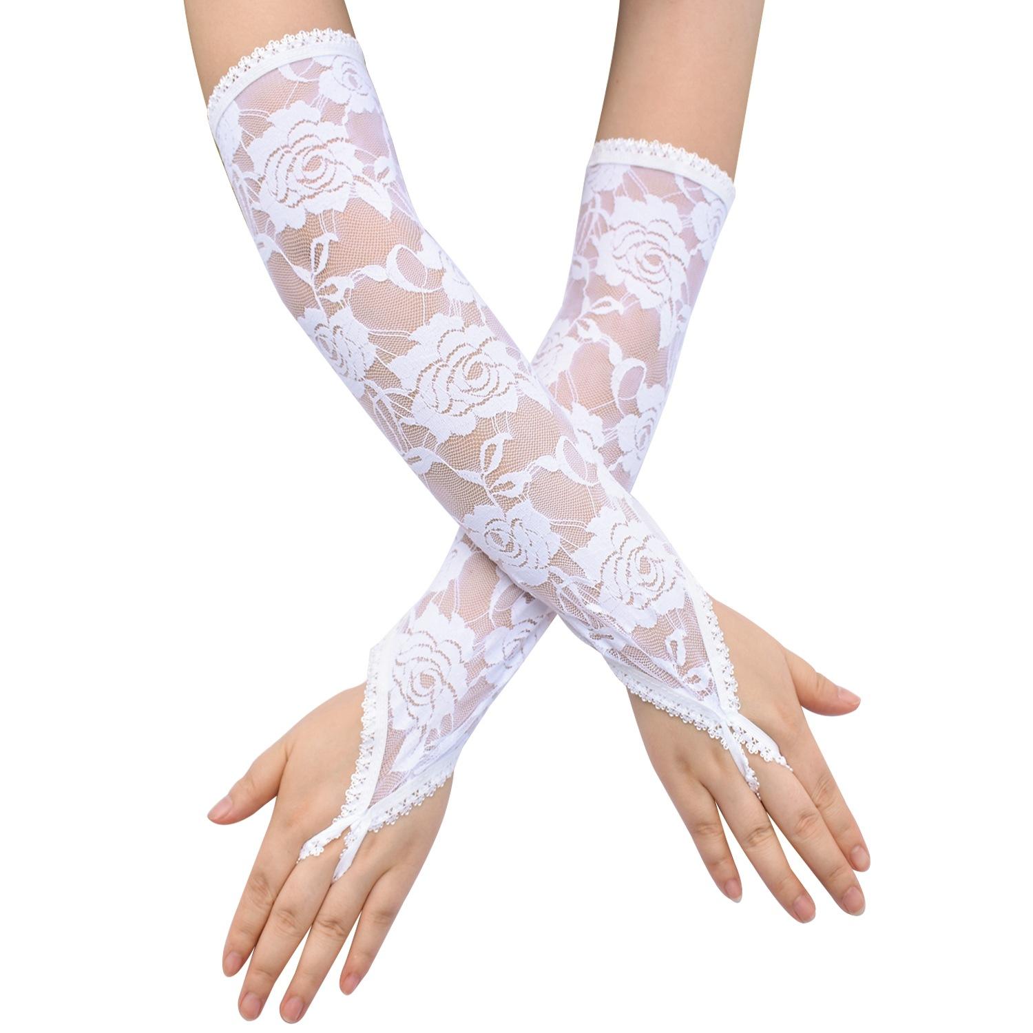 

Женские кружевные перчатки с большими розами для невесты, модные свадебные перчатки для вечеринок с обнаженными пальцами, сексуальные перчатки для соблазнения one size fits all белый