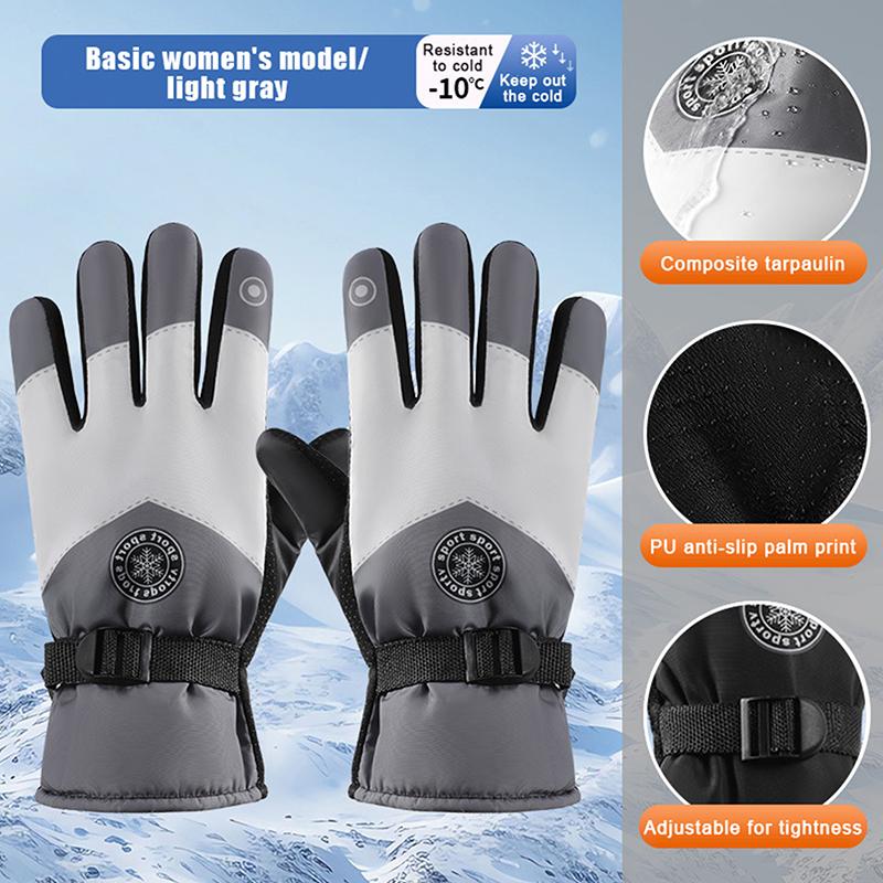 Winter Unisex Snowboard Ski Gloves Pu Leather Non-Slip Touch Screen Waterproof Motorcycle Cycling Fleece Warm Snow Gloves