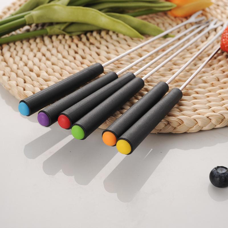 6 Pcs Fondue Fork Grilling Set Muddler Reusable Fruit Forks Bbq Fork Dipping Plastic/Wood + Stainless Steel For Cocktails Set
