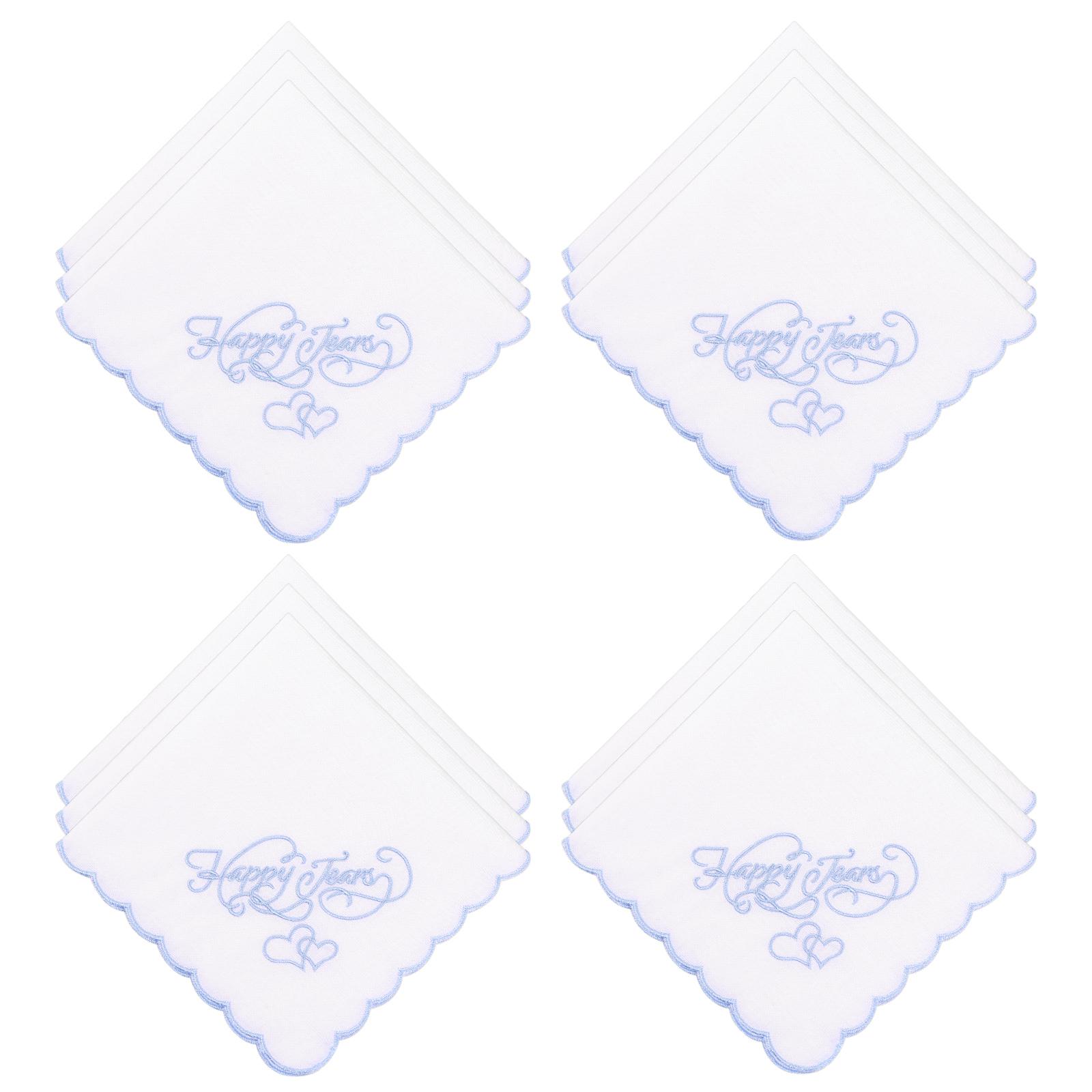 

12Pcs Cotton Embroidered Handkerchief Soft Comfortable Embroidered Square Scarf Memorable Wedding Handkerchief for Party синий