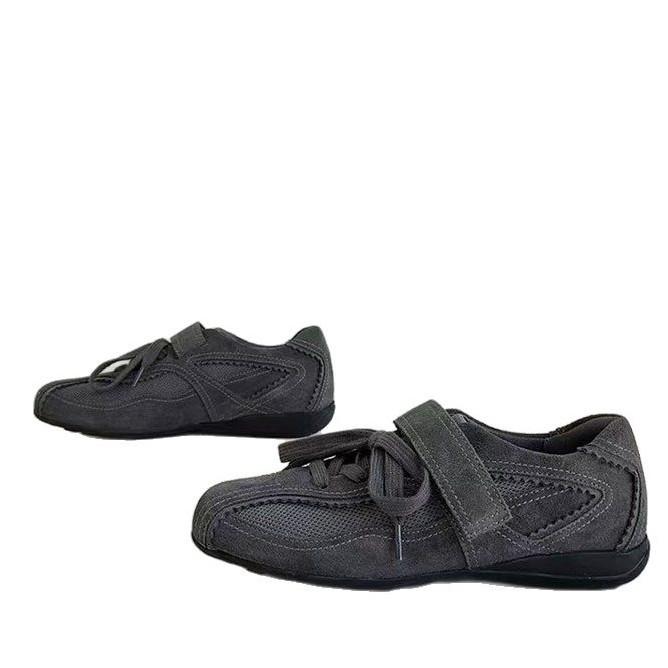 Su Yinyin Same Style~ Busan Blogger~ Retro Lace-up Velcro Flat-bottomed Sports and Leisure Shoes Women's Ballet Training Shoes