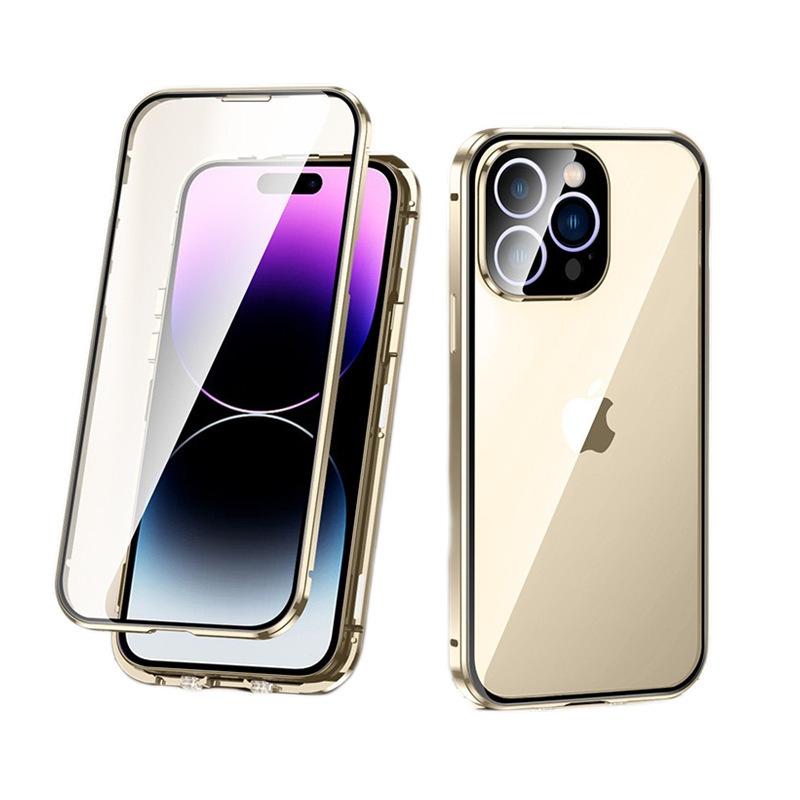 Applicable To IPhone17Promax Mobile Phone Case Apple 16 Double-sided Glass Buckle Magneto 14 Metal Magnetic Case